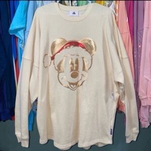 Disney parks Santa Mickey Mouse sequin gold glitter Christmas spirit jersey NWT